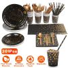 201PCS Black Gold Birthday Party Supplies For 25 Guests Happy Birthday Disposable Dinnerware Set Paper Plates 9OZ Cups Straws Napkins Forks Knives Spo