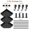 3 Tier Corner Shower Caddy Floor Standing Corner Shelf Carbon Steel Bathroom Storage Rack Organizer Stand with 4 Hooks for Bathroom Bathtub