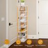 8 Tier Entryway Wooden Shoe Rack Vertical Shoe Shelf Stand Storage Organizer Small Space Saving Corner Shoe Tower Entryway Hallway Closet
