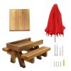 Squirrel Feeder Wooden Squirrel Picnic Table with Umbrella Two Thick Benches for Outside