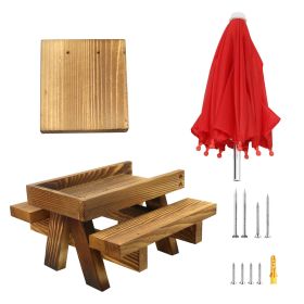 Squirrel Feeder Wooden Squirrel Picnic Table with Umbrella Two Thick Benches for Outside