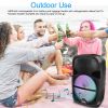 KOCASO Wireless Speaker Portable PA Karaoke System with 12" Subwoofer FM Radio Wired Microphone w/ DJ Lights FM Remote Control
