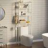 White Over the Toilet Storage Freestanding Modern Metal Wood Shelving Unit