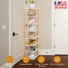 8 Tier Entryway Wooden Shoe Rack Vertical Shoe Shelf Stand Storage Organizer Small Space Saving Corner Shoe Tower Entryway Hallway Closet