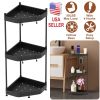 3 Tier Corner Shower Caddy Floor Standing Corner Shelf Carbon Steel Bathroom Storage Rack Organizer Stand with 4 Hooks for Bathroom Bathtub