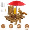 Squirrel Feeder Wooden Squirrel Picnic Table with Umbrella Two Thick Benches for Outside