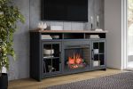 Bridgevine Home Essex 74 inch Fireplace TV Stand Console for TVs up to 85 inches, Black and Whiskey Finish