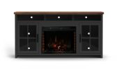 Bridgevine Home Essex 74 inch Fireplace TV Stand Console for TVs up to 85 inches, Black and Whiskey Finish