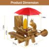 Squirrel Feeder Wooden Squirrel Picnic Table with Umbrella Two Thick Benches for Outside