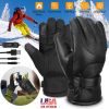 Electric Heated Gloves USB Plug Touchscreen Thermal Gloves Leather Windproof Winter Hands Warmer Unisex for Outdoor Motorcycle Cycling Skiing