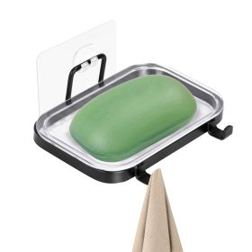 Soap Dish Soap Bar Holder Square Soap Rack Wall Mounted S Bar Shower Bathroom Self with 2 Hooks Clear Trays (Option: SoapHolder 1Tier)