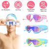 Kids Swim Goggles With Ear Plugs UV Protection Anti-Fog Leak Proof Wide View Pool Swimming Goggles For Youth Boys Girls Aged 3-16 Years Old Summer Bea
