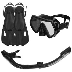 Snorkeling Gear Mask Fin Snorkel Set with Diving Mask Dry Top Snorkel Adjustable Swim Fins for Swimming Snorkeling Travel Diving (Option: SnorkelSet LXLBlack)