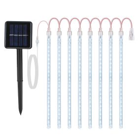 Solar Powered Meteor Shower String Lights 9.84FT Falling Raindrop Tube Lamp Water Resistant Decorative Lights For Tree Home Garden Parties (Option: SolarMeteorTubeStringLight ColdWhite)