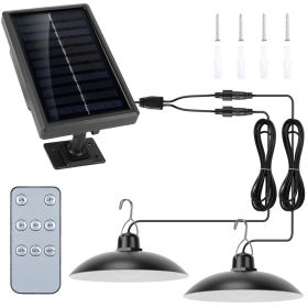 Solar Shed Lights Dual Lighting Heads Dimmable Timing Auto Sensor Turn Off Hanging Lamp IP65 Waterproof Remote Control Pendant Light For Garden Patio (Option: SolarLamp DualWhite)