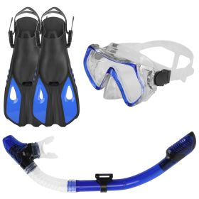 Snorkeling Gear Mask Fin Snorkel Set with Diving Mask Dry Top Snorkel Adjustable Swim Fins for Swimming Snorkeling Travel Diving (Option: SnorkelSet SMBlue)