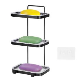 Soap Dish Soap Bar Holder Square Soap Rack Wall Mounted S Bar Shower Bathroom Self with 2 Hooks Clear Trays (Option: SoapHolder 3Tier)