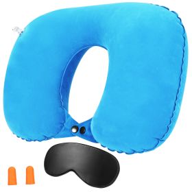 Travel Pillow Inflatable U Shape Neck Pillow Neck Support Head Rest Office Nap Car Airplane Cushion (Option: UNeckPillow SBlue)