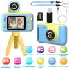 Kids Digital Camera with Flip Lens Children Video Camcorder Christmas Toy Birthday Gifts with Tripod 2.4in Screen 32G MMC Card for 3-10 Year Old Boys