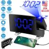 Projection Alarm Clock with Radio Function 7.7In Curved-Screen LED Digital Alarm Clock w/ Dual Alarms 4 Dimmer 12/24 Hour USB Charging Port 180° Rotat