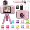 Kids Digital Camera with Flip Lens Children Video Camcorder Christmas Toy Birthday Gifts with Tripod 2.4in Screen 32G MMC Card for 3-10 Year Old Boys