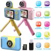 Kids Digital Camera with Flip Lens Children Video Camcorder Christmas Toy Birthday Gifts with Tripod 2.4in Screen 32G MMC Card for 3-10 Year Old Boys